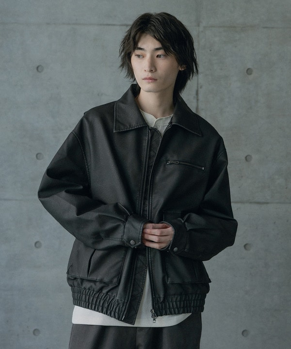 ビンテージシンセティックレザーファーカラー脱着フライトブルゾン