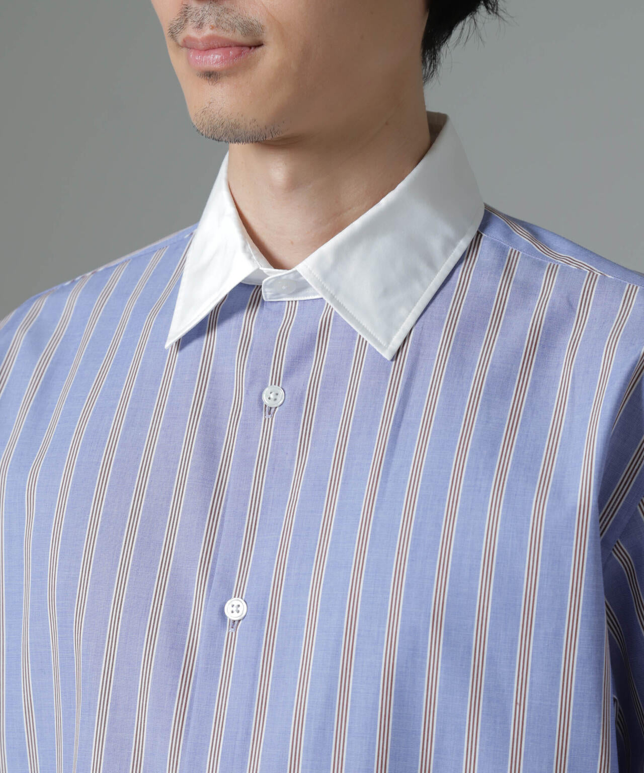 セミワイド ストライプ クレリック シャツ