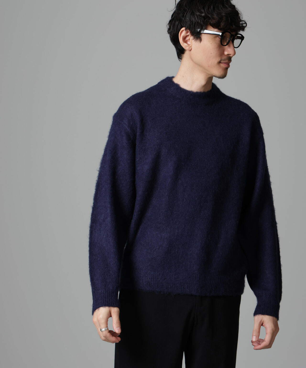 モヘヤ ブレンド 起毛 クルーネック ニット