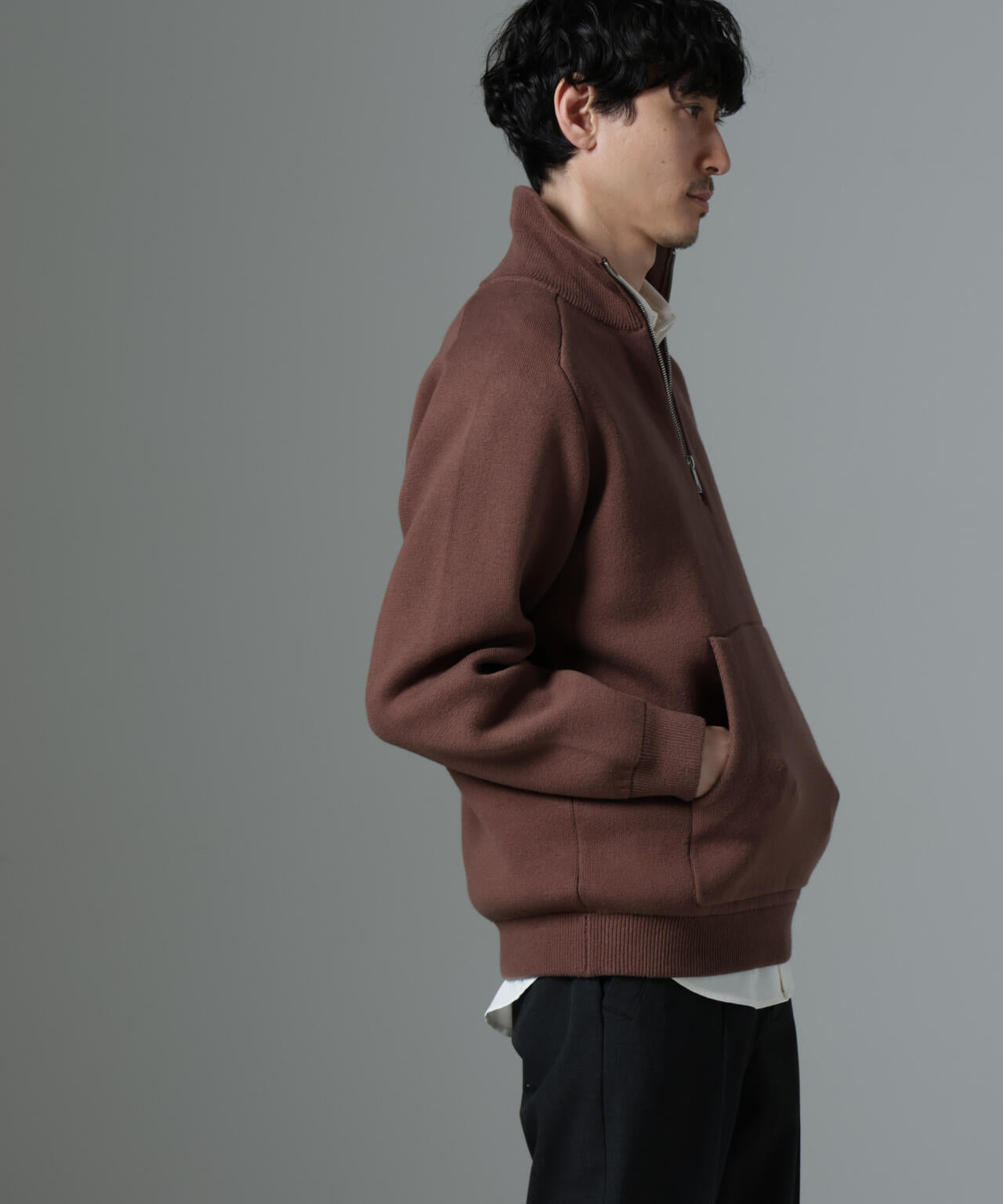 ハーフジップ ダブル ニット ハイネック