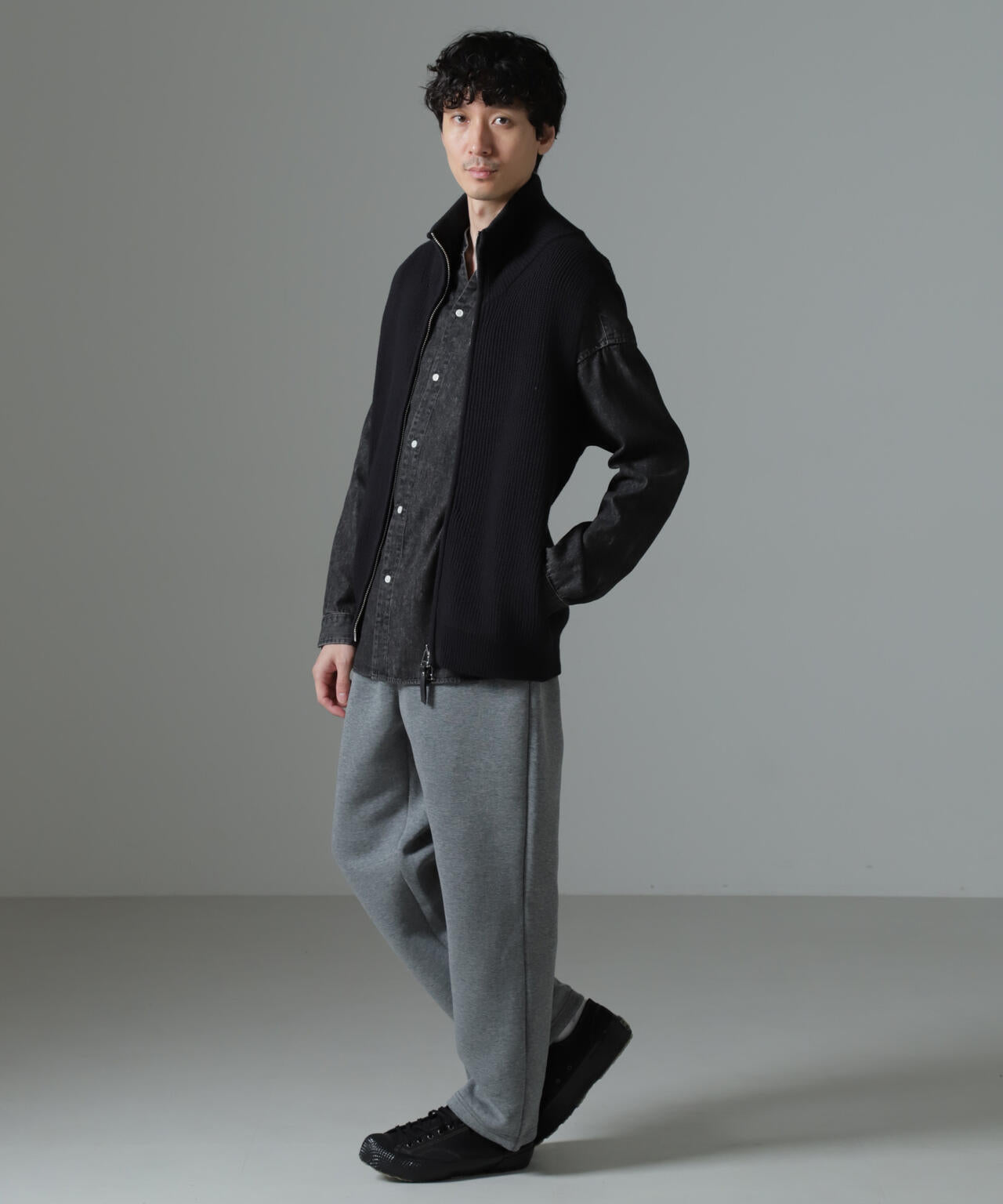 片アゼ ドライバーズ ジップ ニット ベスト