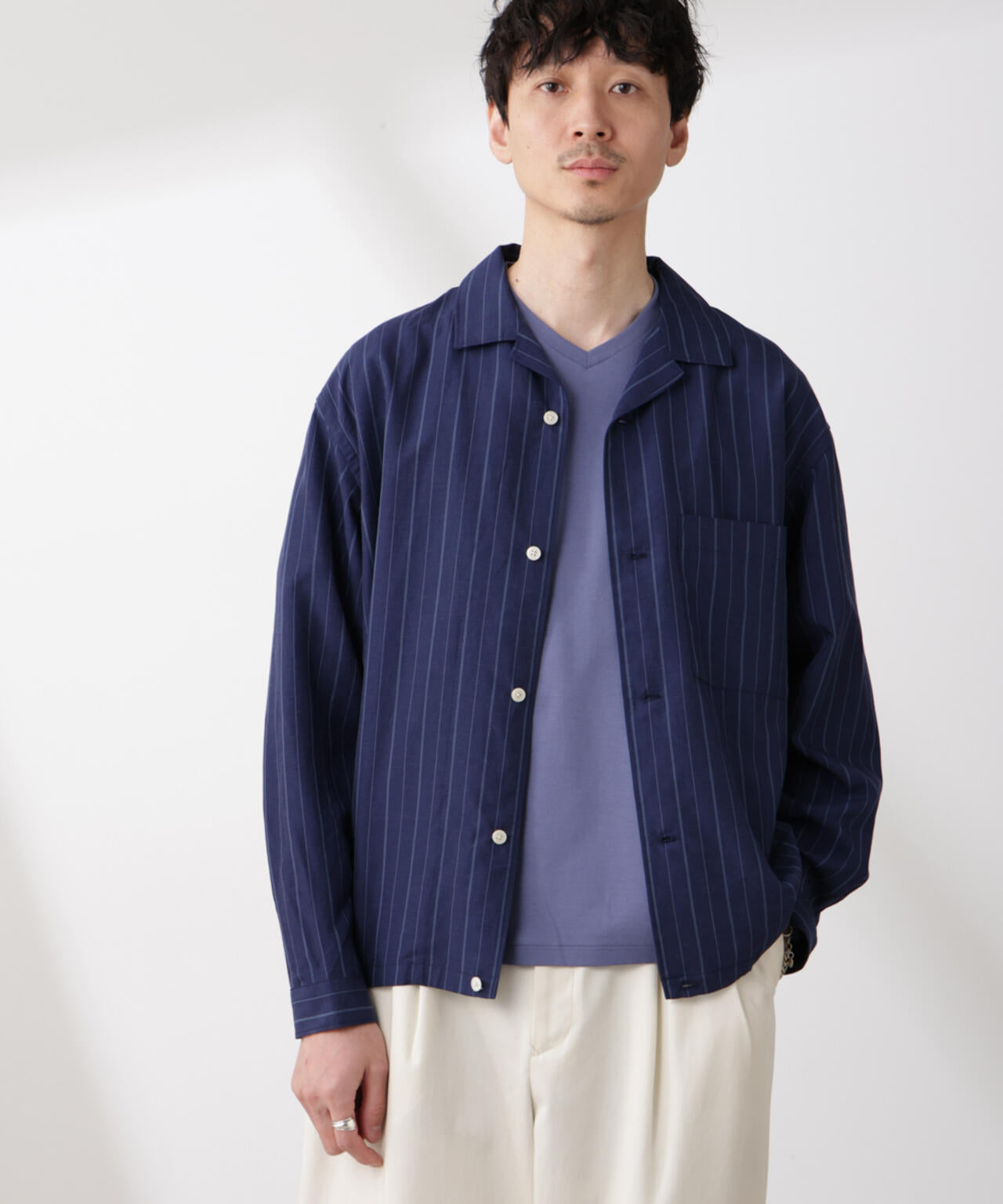 リネン ブレンド ピンストライプ ブルゾン（セットアップ可）