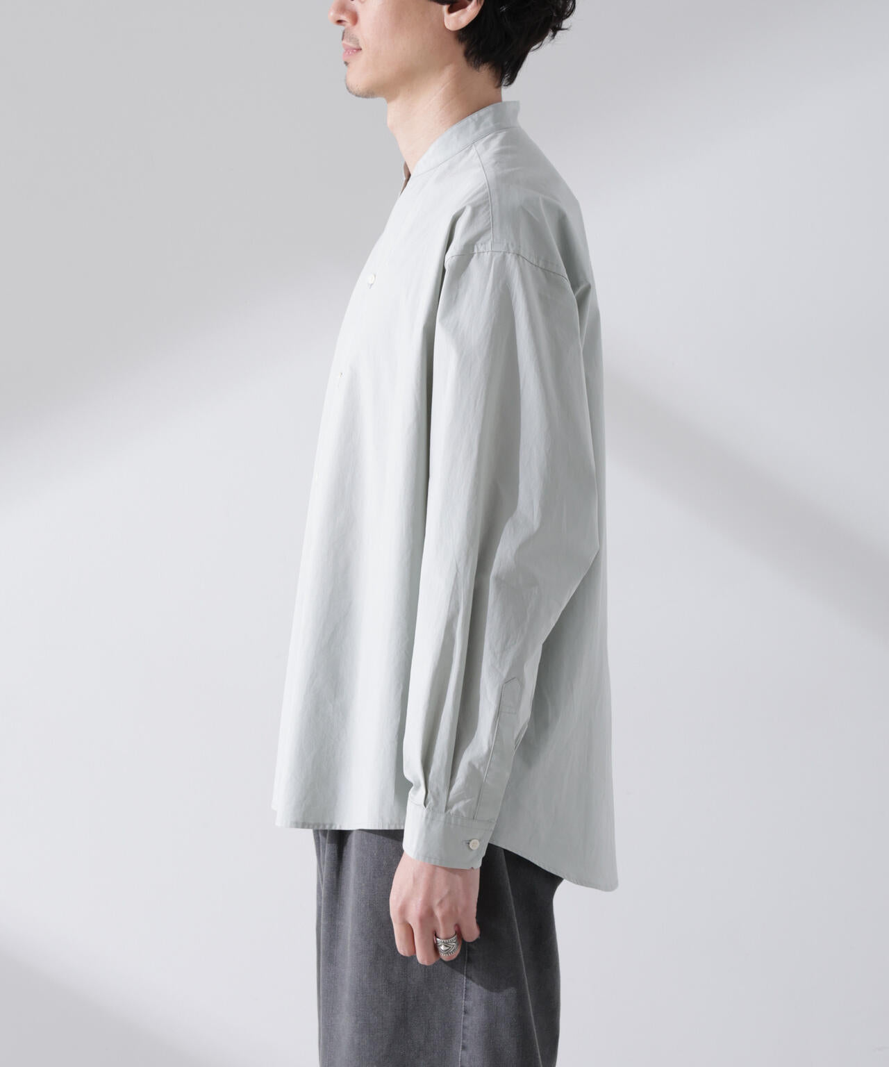 大人のワイドシャツ」バンドカラー 長袖