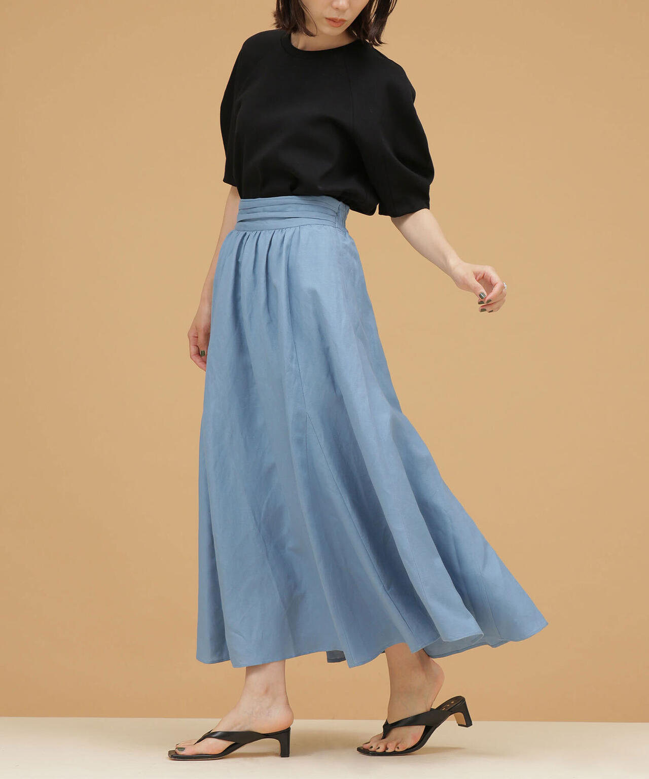 LB.03/リネンブレンドギャザーフレアスカート（セットアップ可）