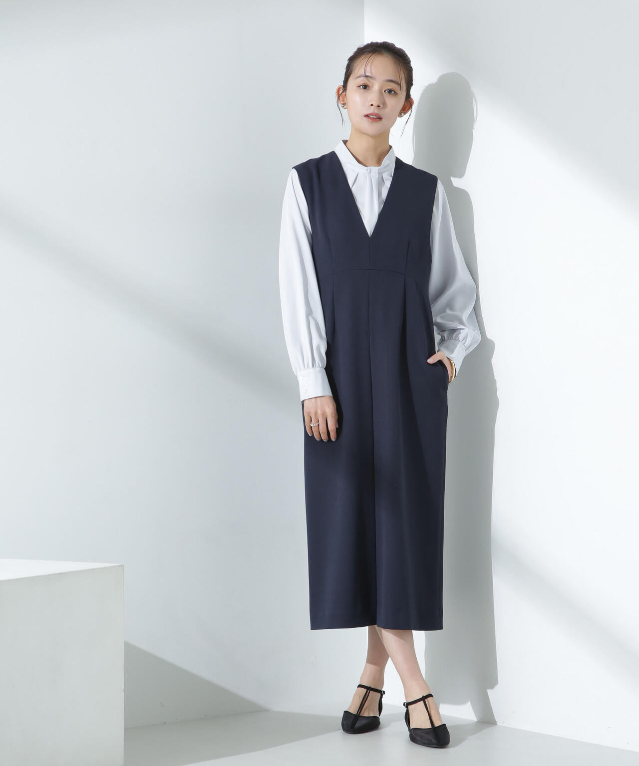 デイリー ファンクション Vネック タック ワンピース( セットアップ 可)