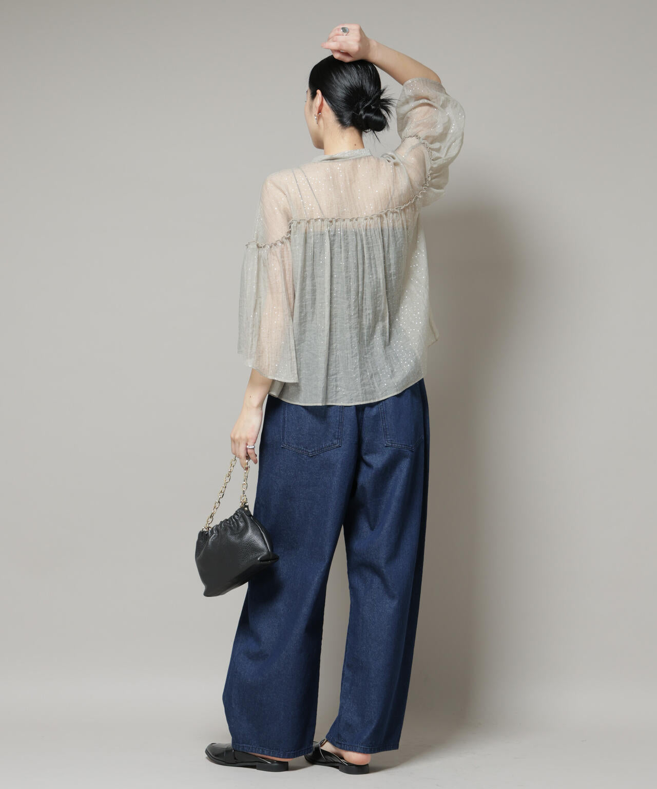 グリッター ドット ギャザー ブラウス
