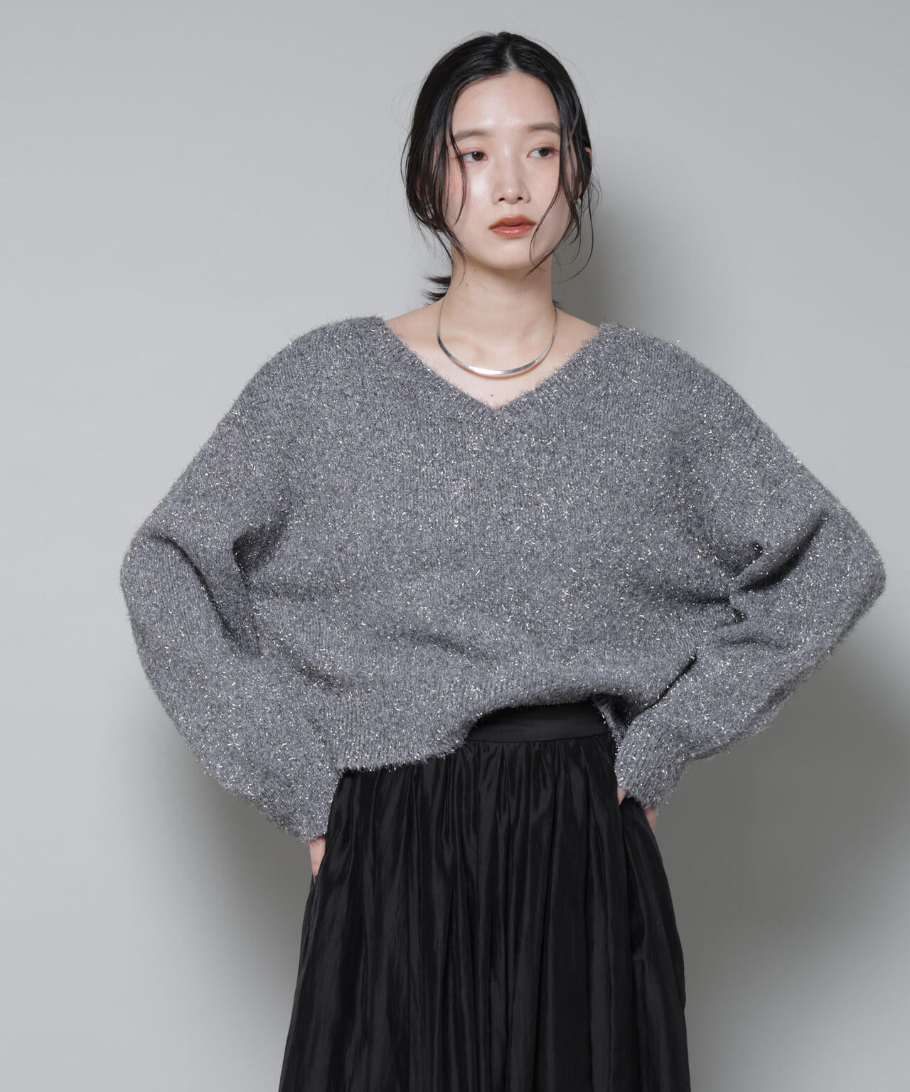 前後2way ラメミックス フェザーニット