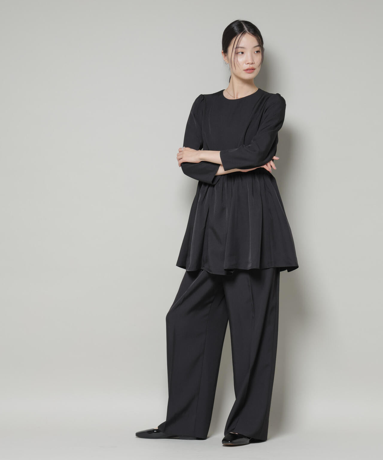 troisieme chaco / TWILL ペプラム トップス ( セットアップ 可 )