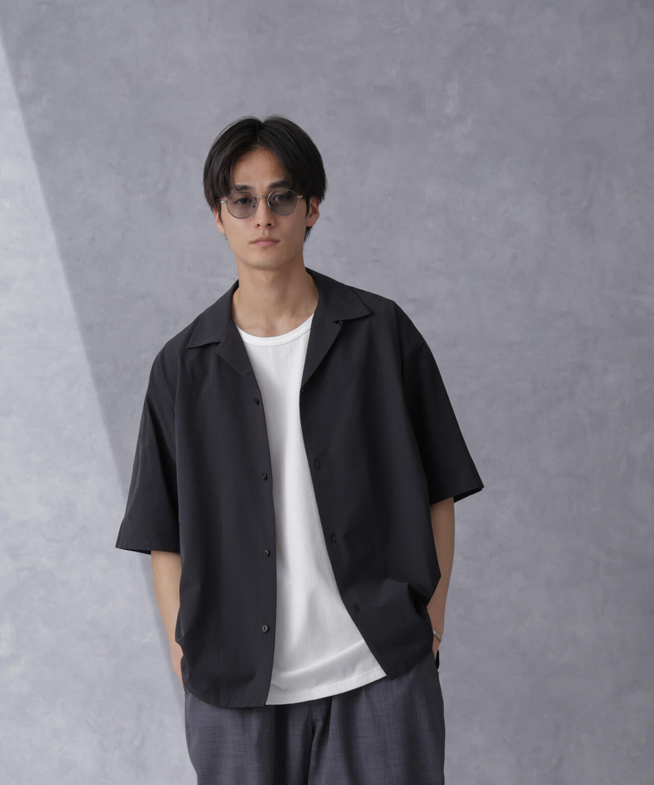 ストレッチ ワイド オープンカラー シャツ 半袖(セットアップ可)