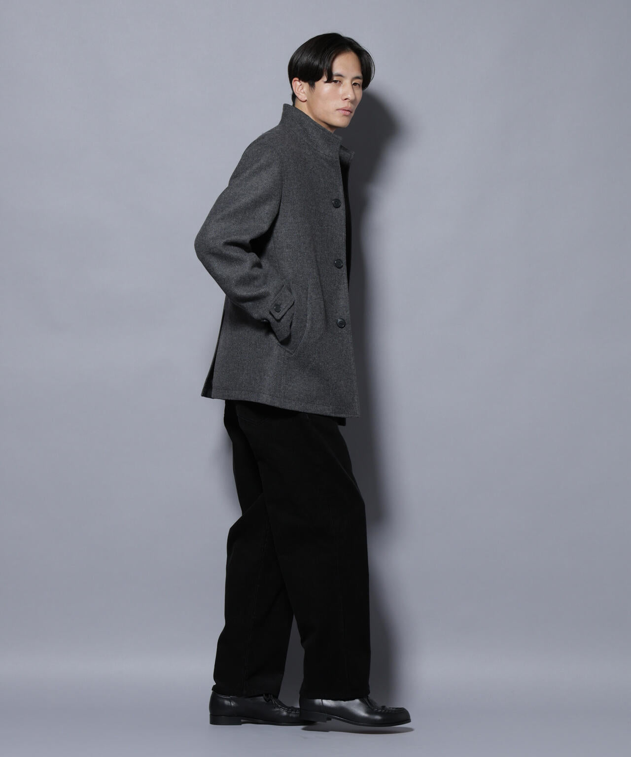 ウール/Nメルトンスタンドカラーコート