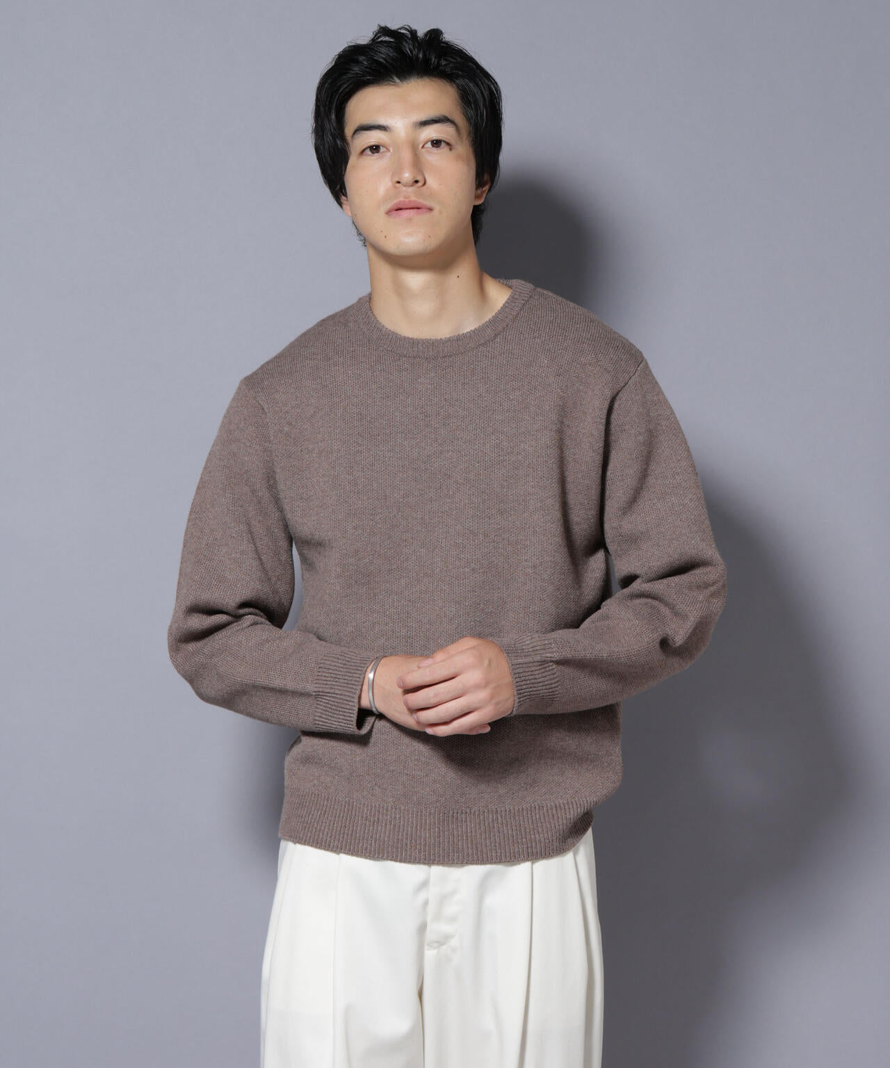 PBTストレッチクルーネックニット