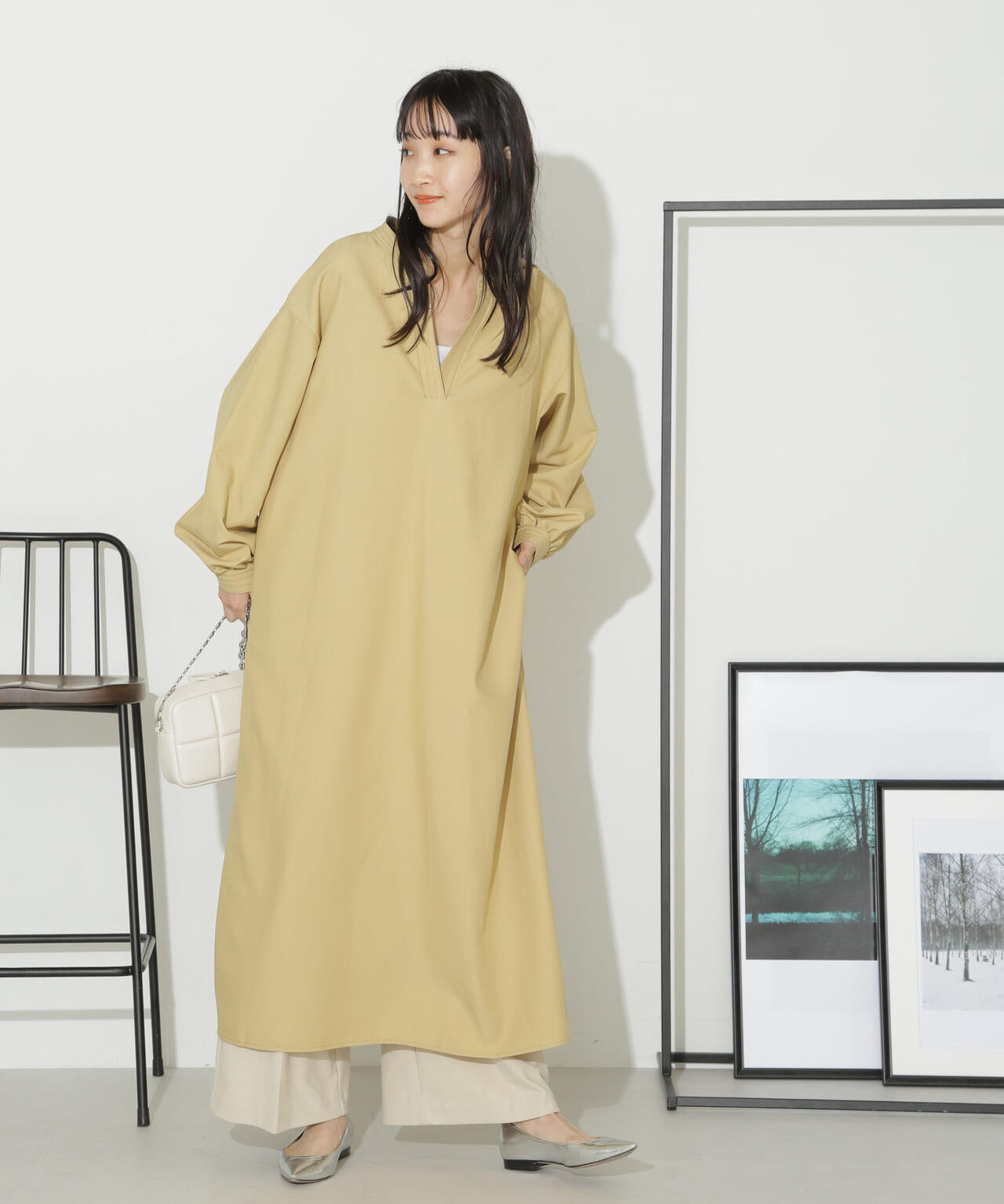 ハイカウントツイル バンドカラー スキッパー ワンピース