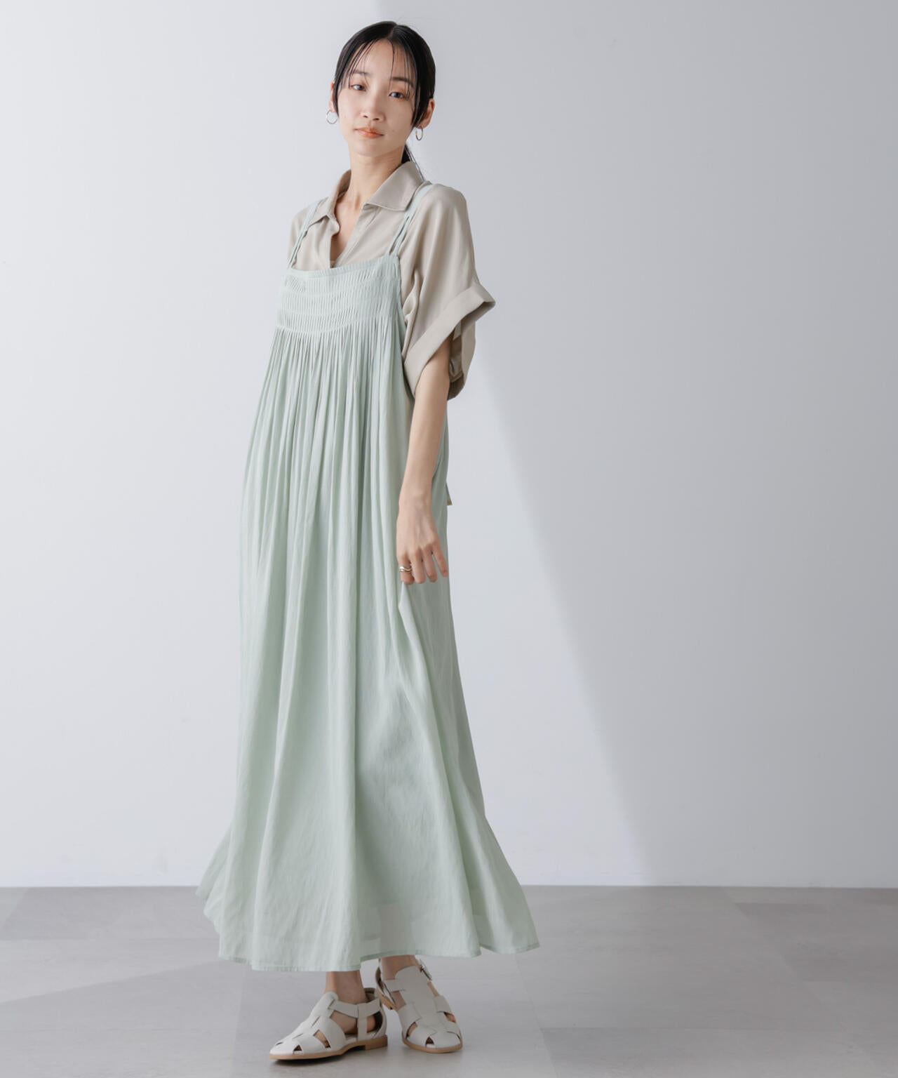 フロント ピンタック キャミソール ワンピース