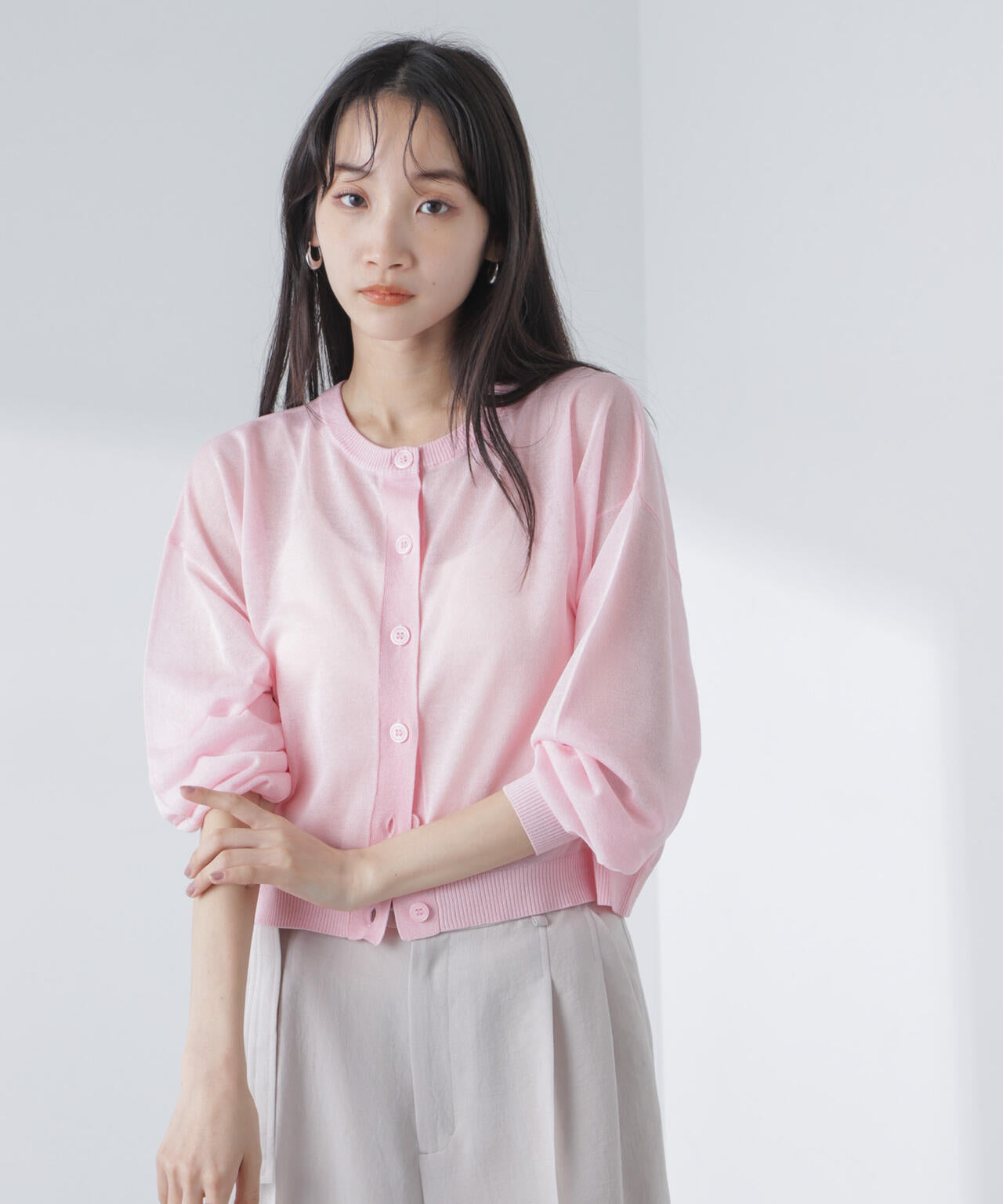 クロップド シアー ニット カーディガン