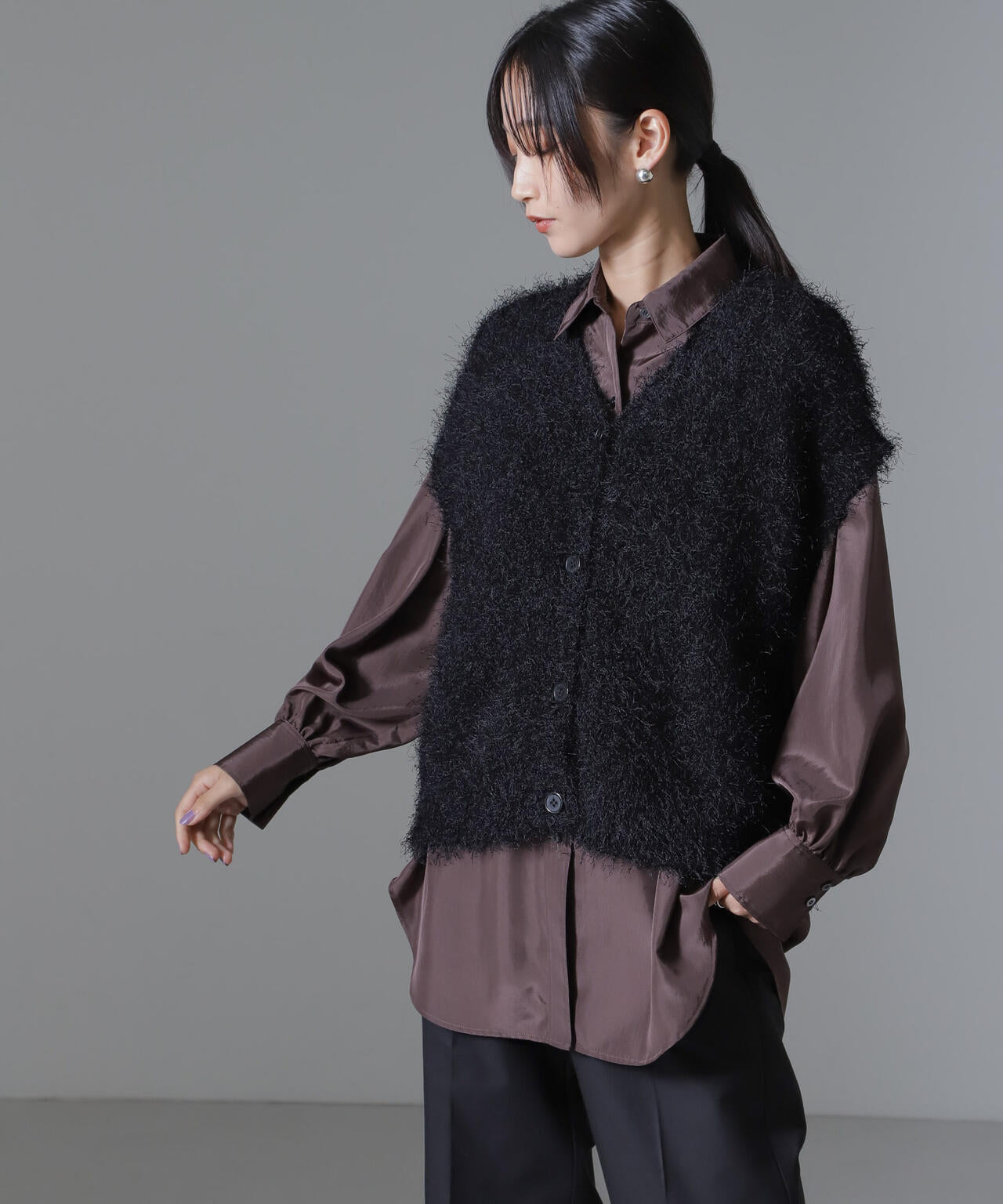 フェザー ヤーン クロップド丈 前後 2way ニット ベスト