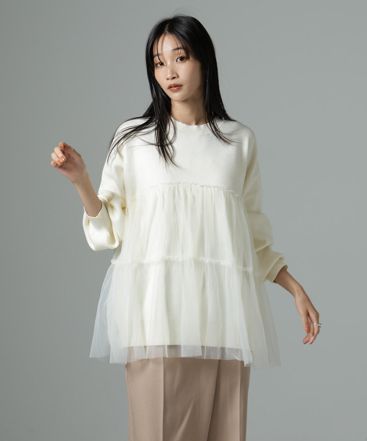 シアー チュール コンビ ニット プルオーバー