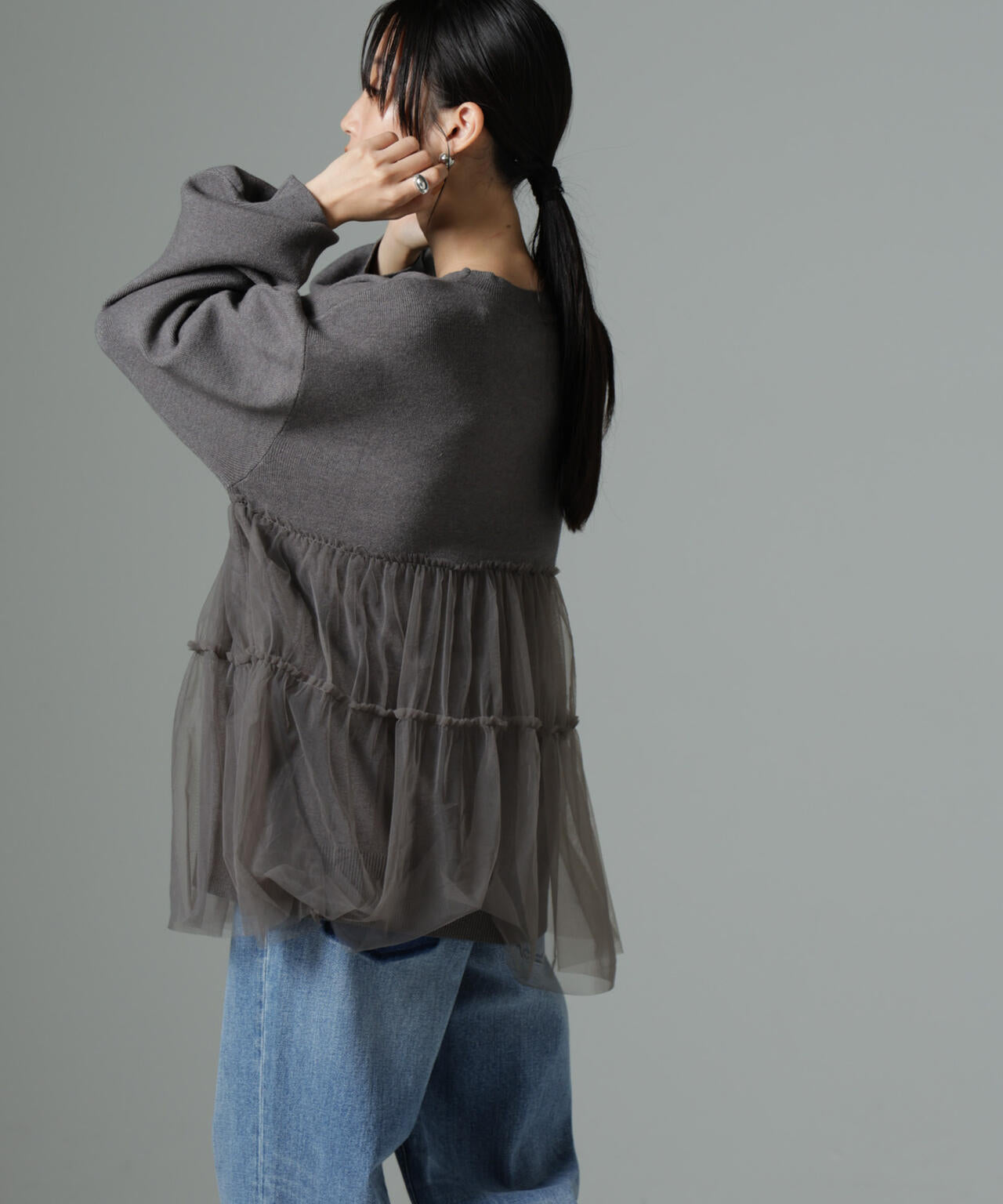 シアー チュール コンビ ニット プルオーバー