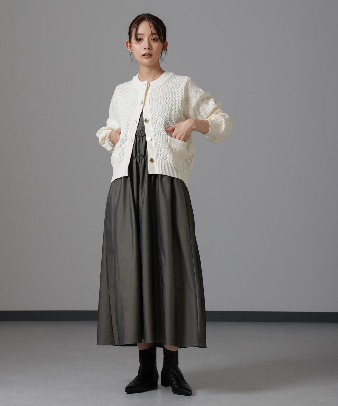 洗濯機 洗い可 軽量 ツイード調 ニット カーディガン