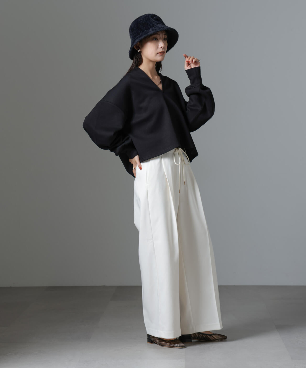 裏起毛 ダンボールカット キーネック トップス（ セットアップ 可）