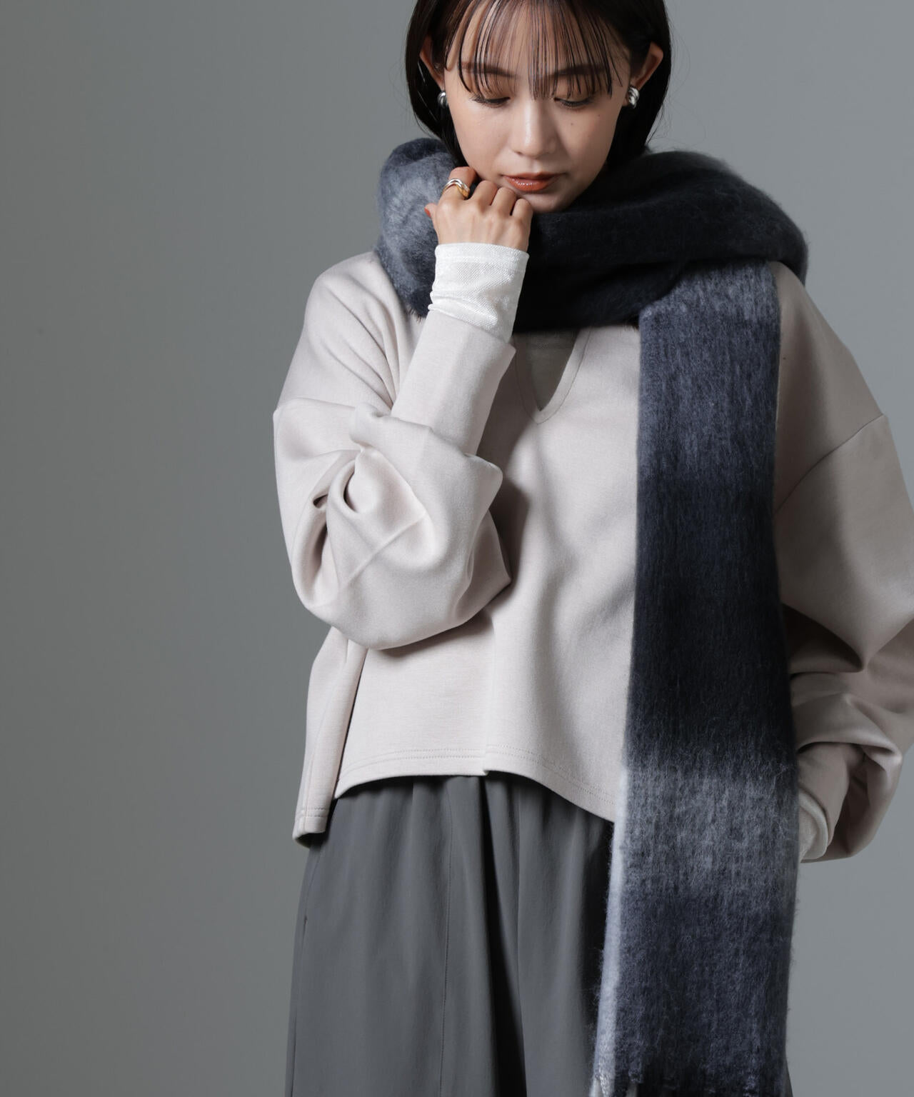 裏起毛 ダンボールカット キーネック トップス（ セットアップ 可）