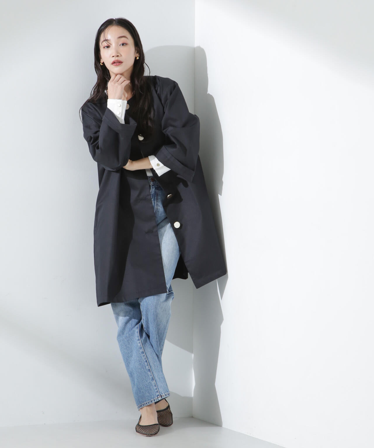 撥水 & 花粉ガード ノーカラー コート