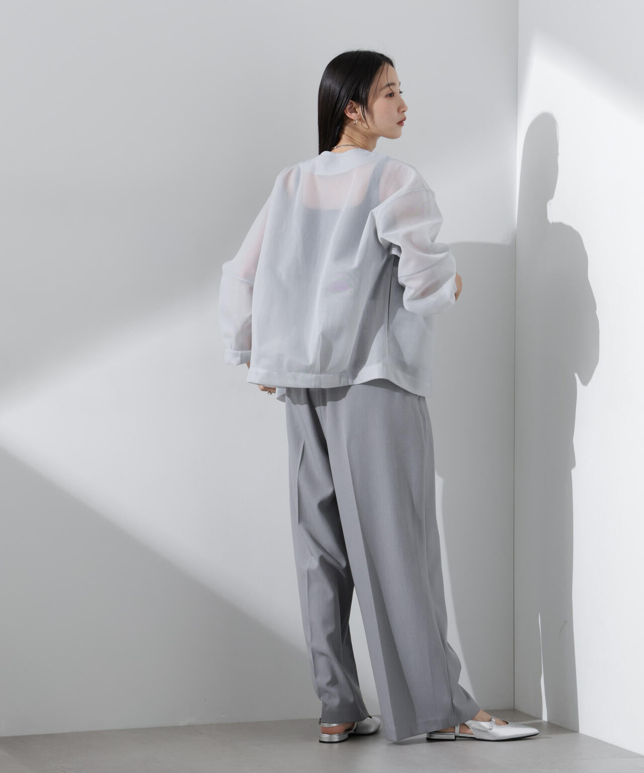 シアー ダンボール カット ノーカラー ZIP up ジャケット