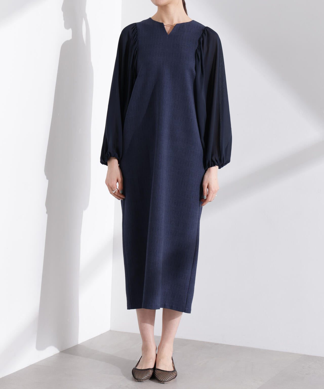 シアーボリューム スリーブ コンビ ワンピース