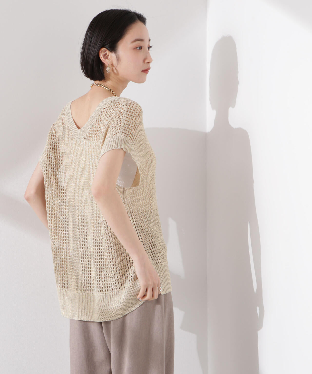 ラメ メッシュ ノースリーブ ニット ( セットアップ 可)