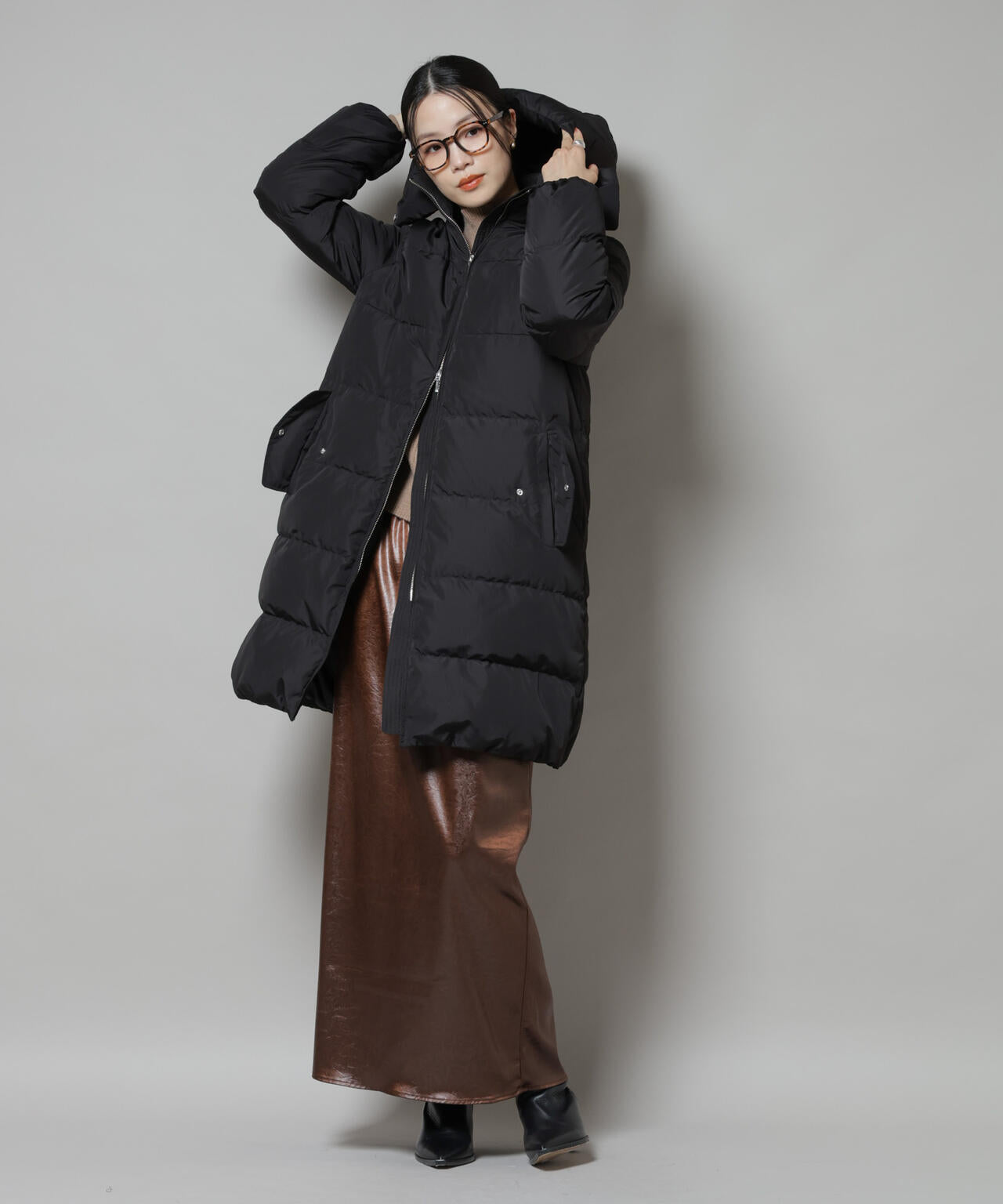 撥水加工 フード ロング ダウン コート