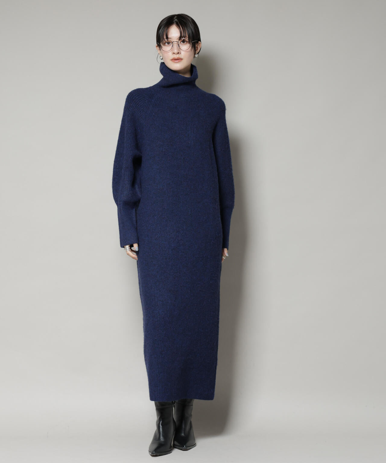 エアリーヤーン 畦編 タートル ニット マキシ ワンピース