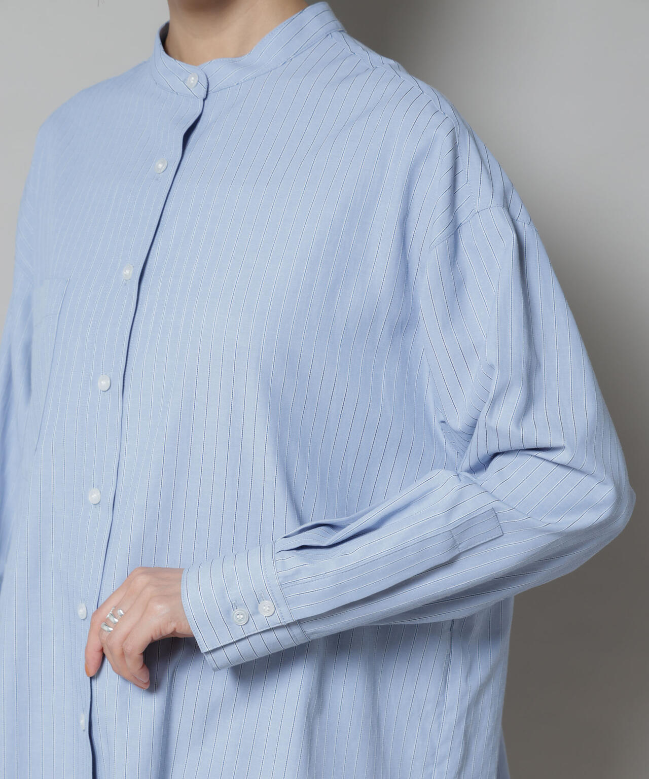 スタンドカラー ストライプ シャツ