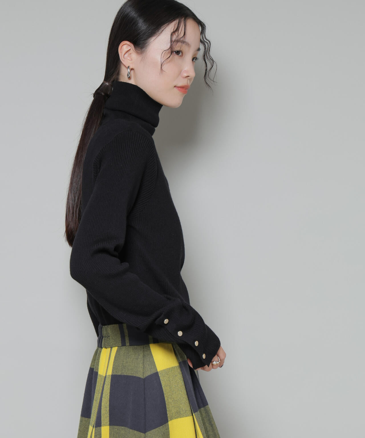 洗濯機洗可 メタルボタン リブニット