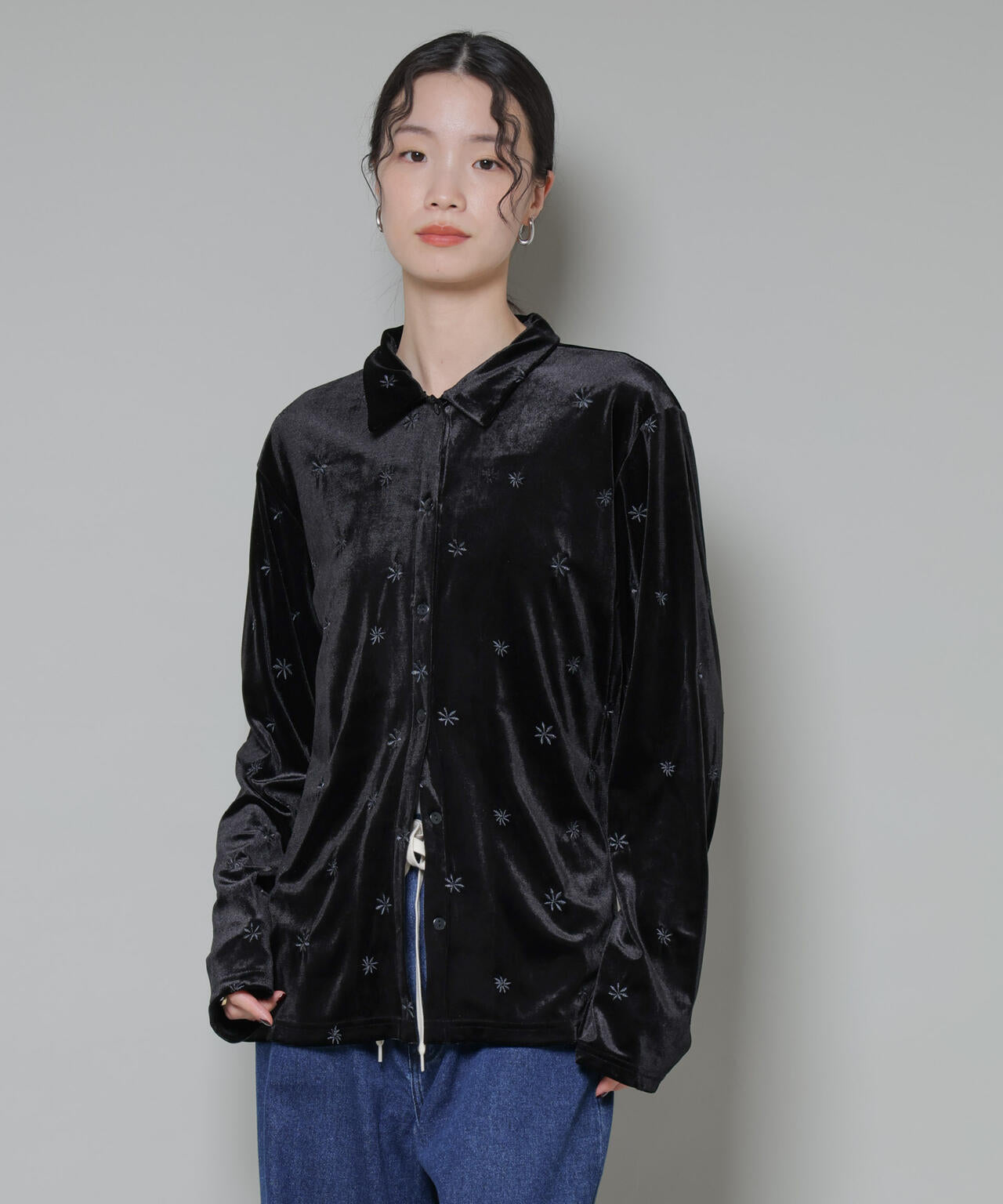刺繍 ベロア カットシャツ ( セットアップ 可 )