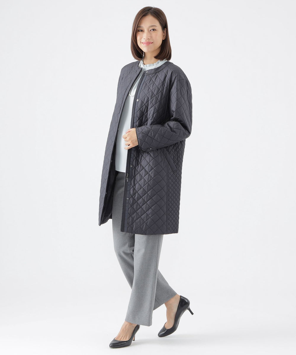 吸湿発熱】【消臭】キルティングタフタノーカラーコート(コート