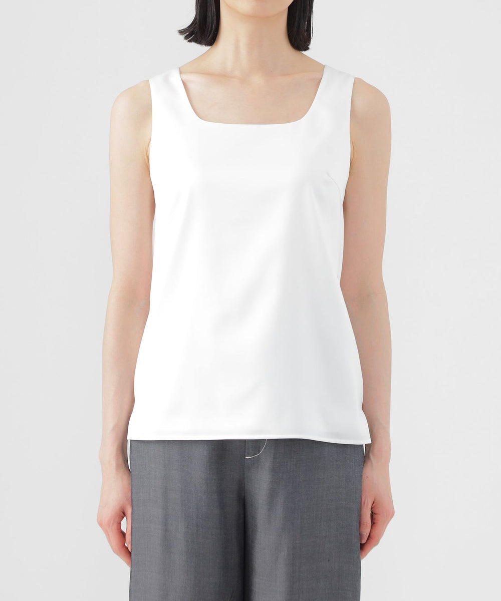 ウォッシャブル】ストレッチサテンコンビタンクトップ(トップス