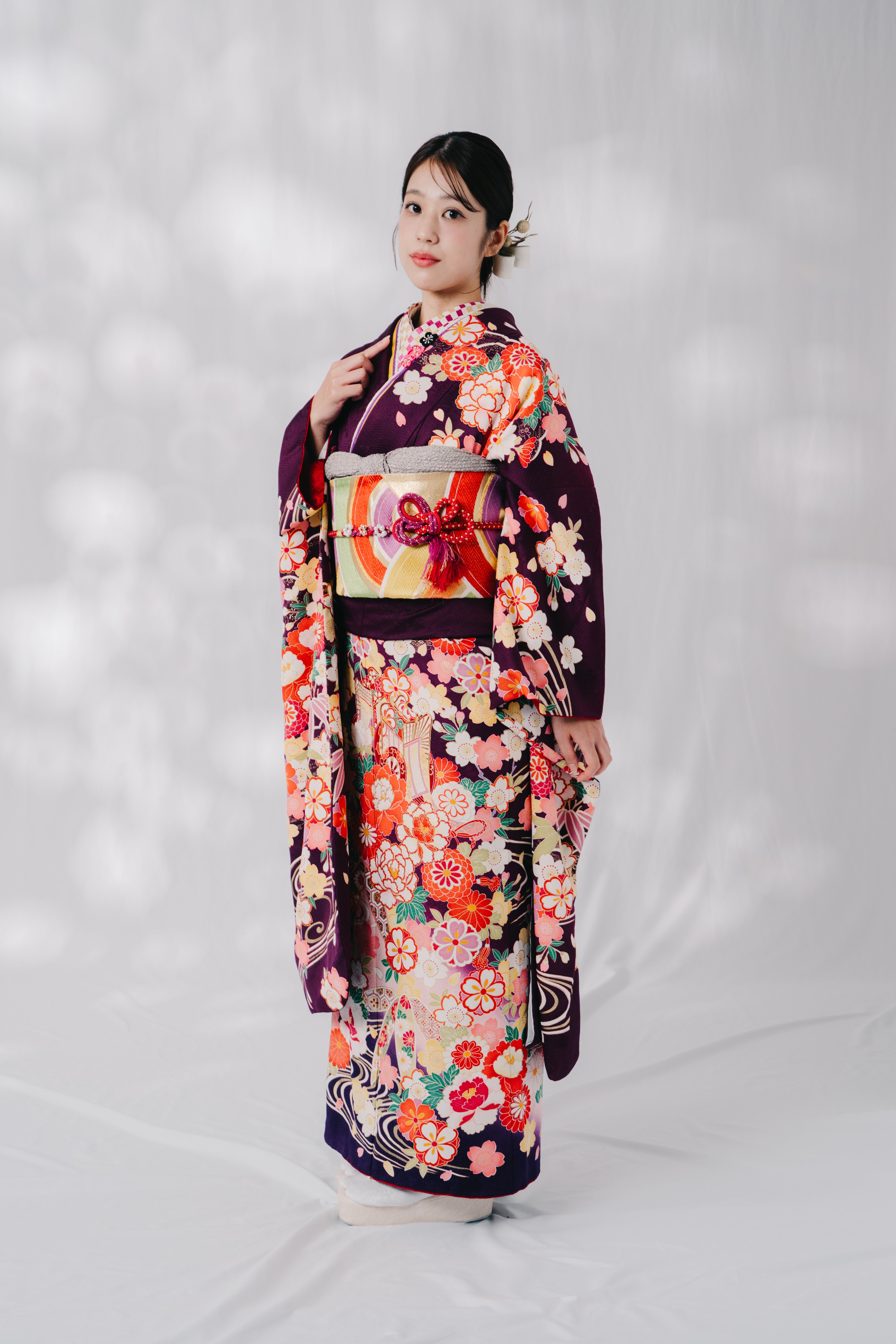 紫地 御所車 正絹振袖【381】 – SAKURA TOKYO