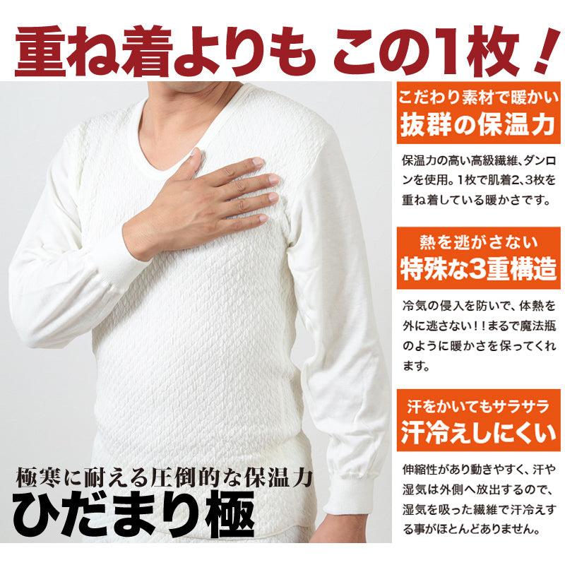 ひだまり 極 紳士 上下セット S～LL (保温力 透湿性 消臭抗菌 静電気
