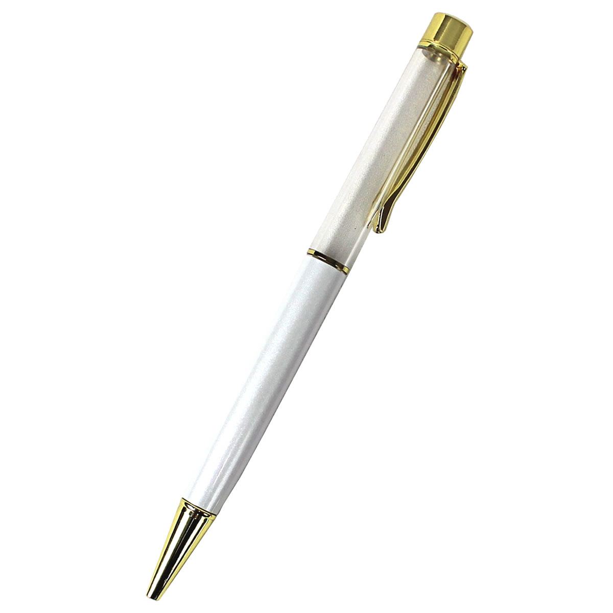 即日☆ ハーバリウムボールペン(金クリップ) ホワイト(ラメ付き) - 花