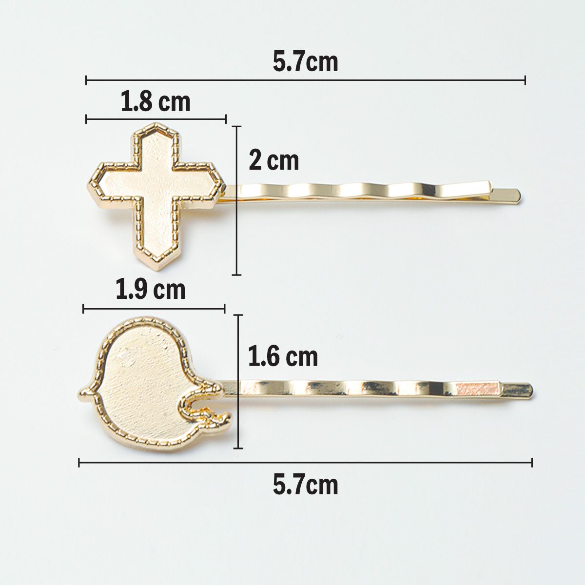 2本セット】ヘアクリップ ヘアピン 台座付き ゴールド おばけ 十字架