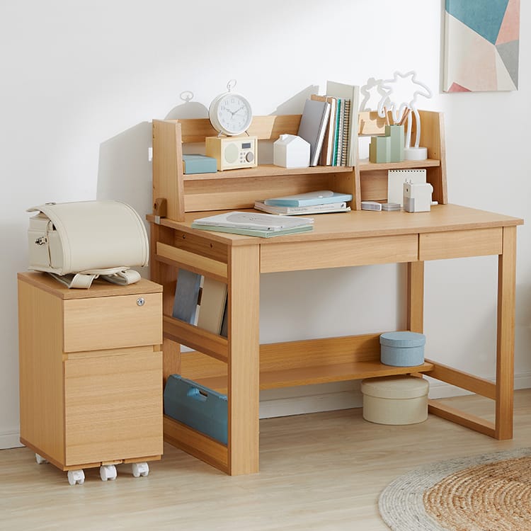 幅100] デスク コンパクト学習机 3点セット ワゴン 可動棚 子供部屋