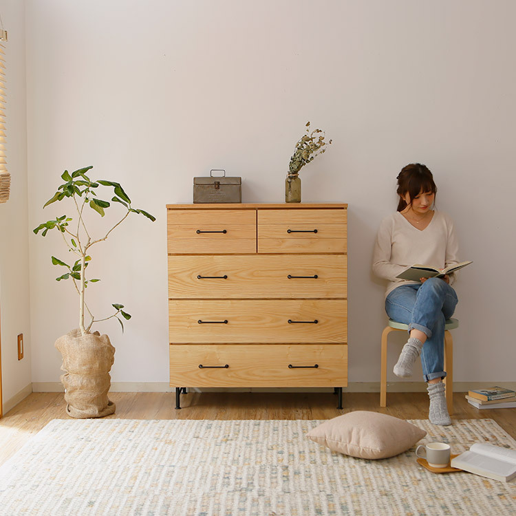 タンスチェスト(ナチュラル/ブラック/ブラウン)天然木使用の異素材MIX