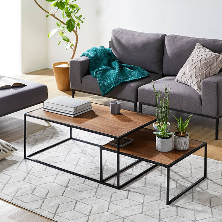 ネストテーブル リビングテーブル(ホワイト/ブラック、ブラック