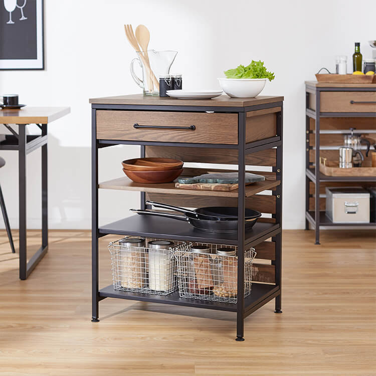 幅61]キッチンカウンター スチール脚使用 レンジ台 キッチン収納