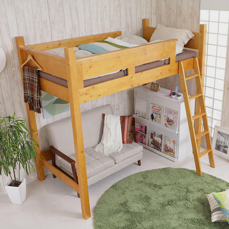 ハイタイプのロフトベッド(セミダブル：ダークブラウン/ライトブラウン