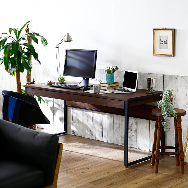 ヴィンテージ風でおしゃれな木製パソコン・ワークデスク(ブラウン)幅
