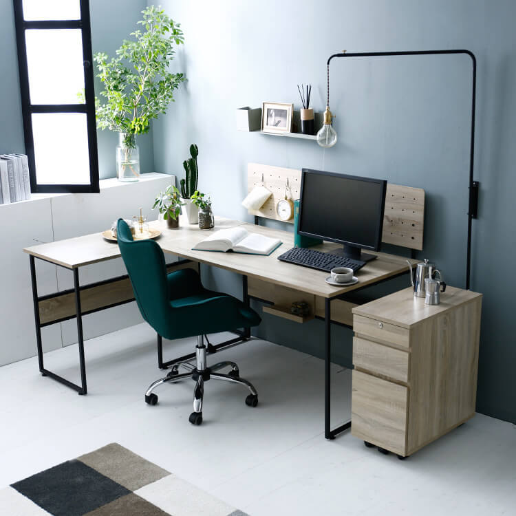 ヴィンテージ風L字システムデスク4点セット（ウォルナット/オーク