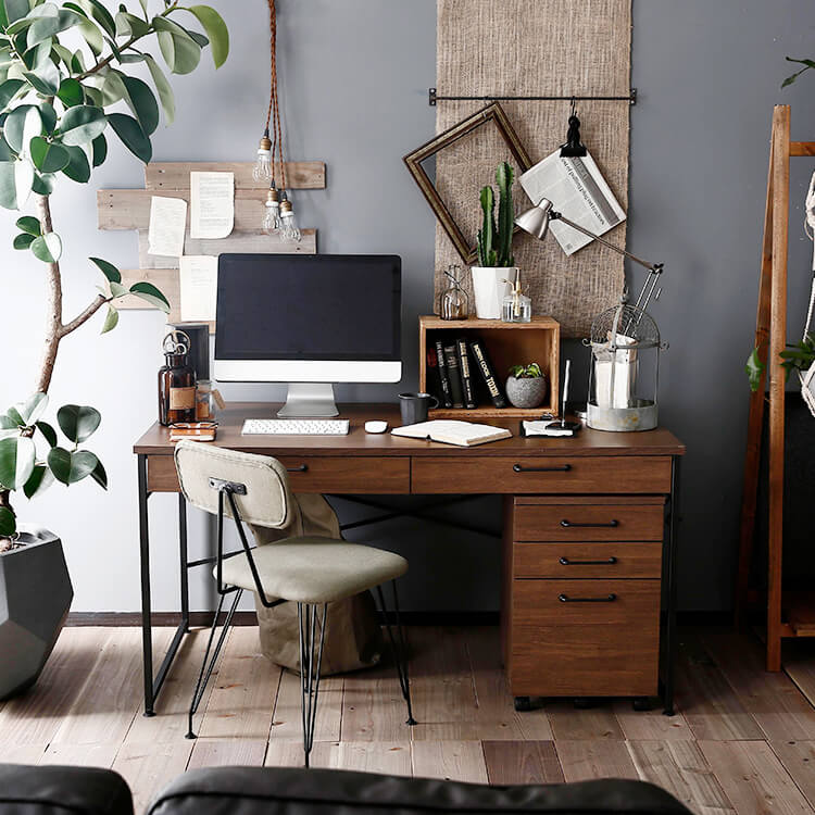 木製パソコンデスク2点セット(ナチュラル/ウォルナット)収納たっぷりの