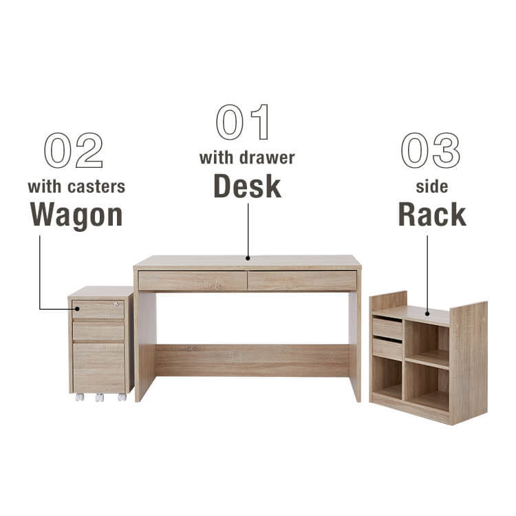 木製パソコンデスク(幅120cm) 3点セット ワゴン・収納ラック付き