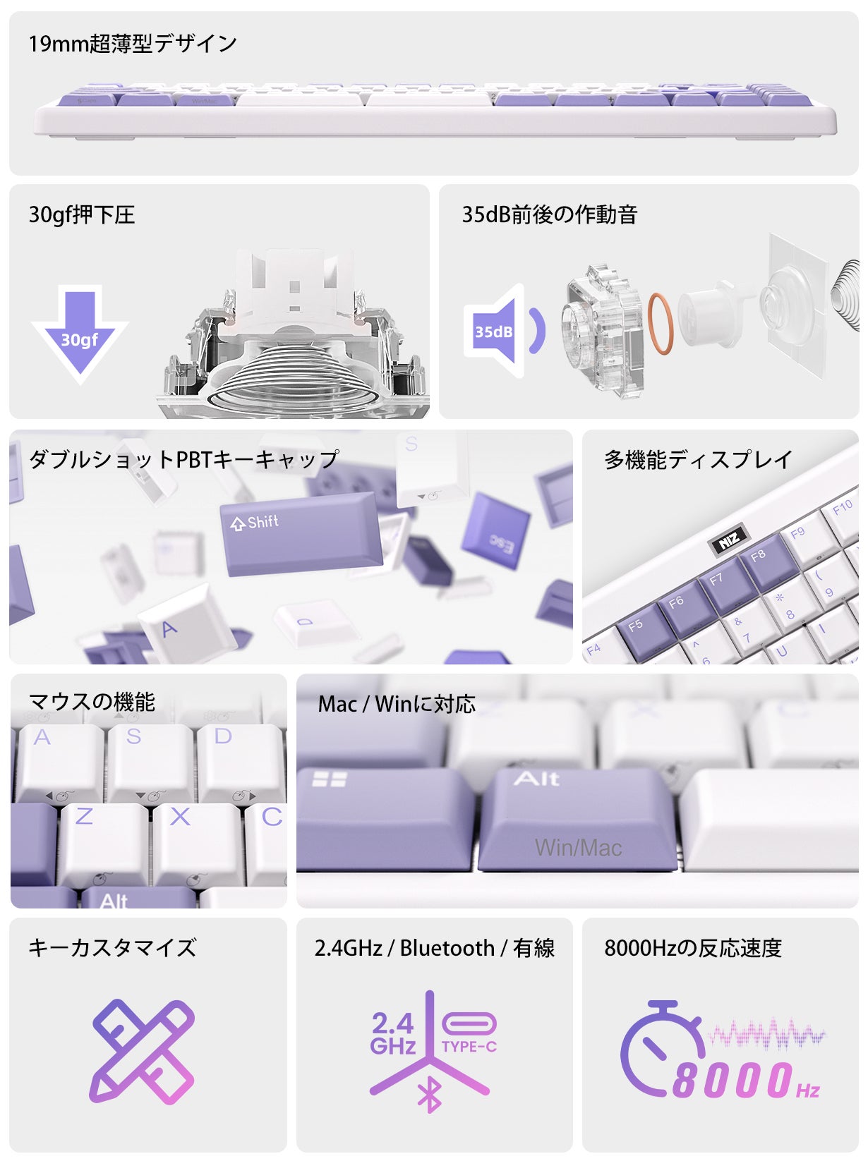 NIZキーボード：30gfの軽やかさと35～40dBの低騒音、極上の打鍵体験を
