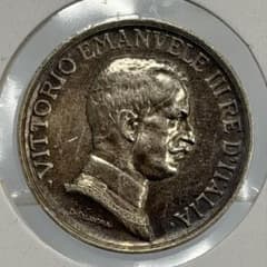 1916年イタリア勝利の女神ヴィクトリア＆エマニュエーレ3世1リラ銀貨
